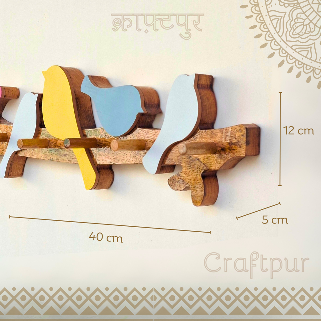 Wooden Keyholder 5 Birds, Cute and Elegant Design