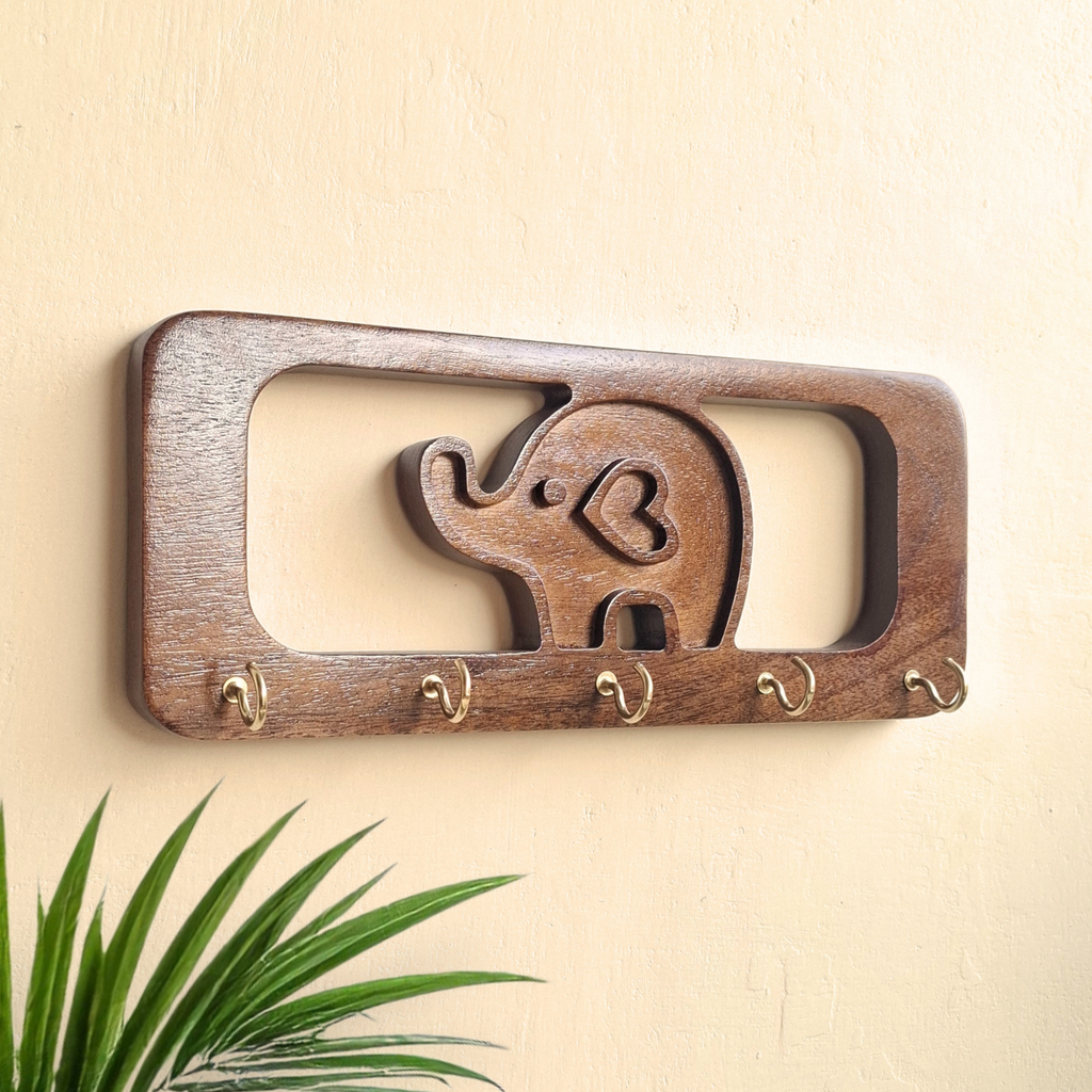 Solid Wood Elephant Keyholder