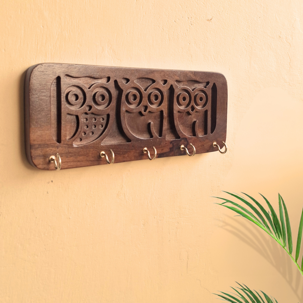 Solid Wood Owl Keyholder