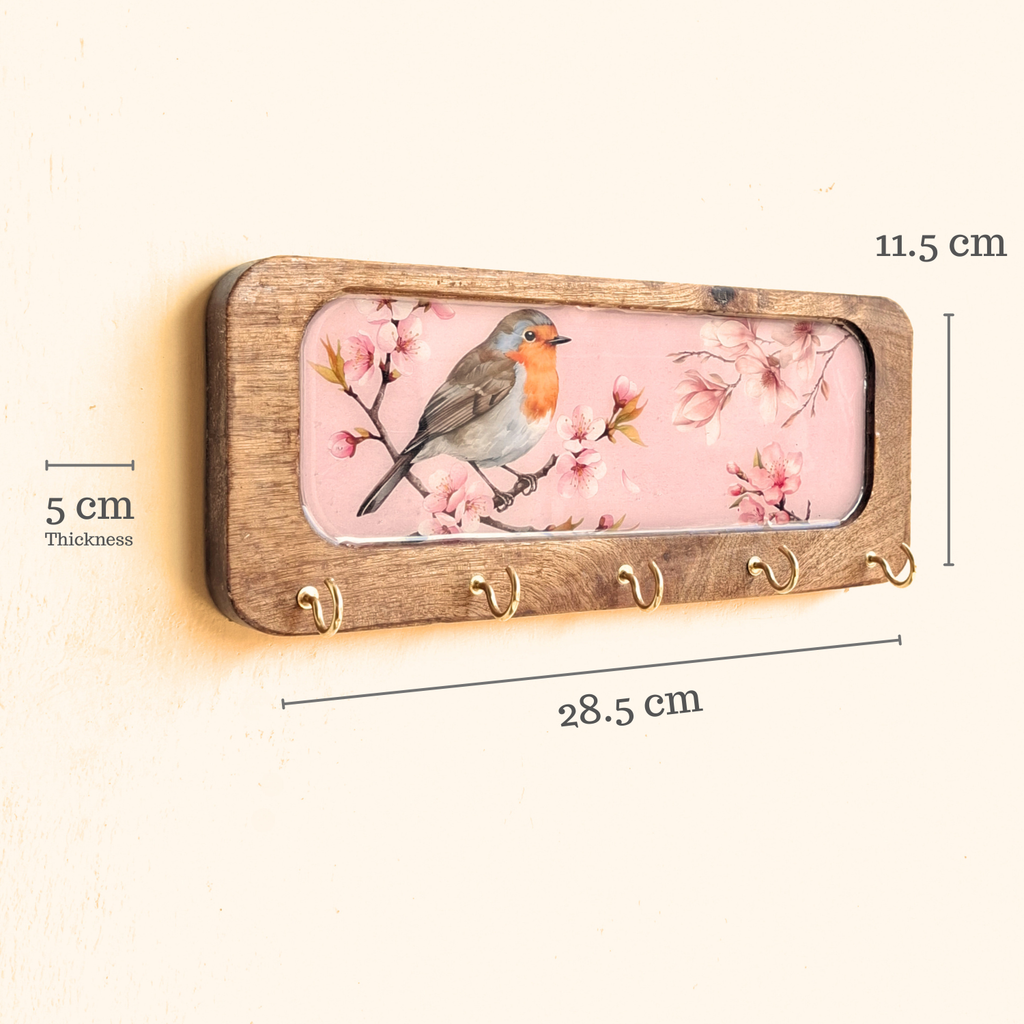 Pink Bird Wooden Keyholder