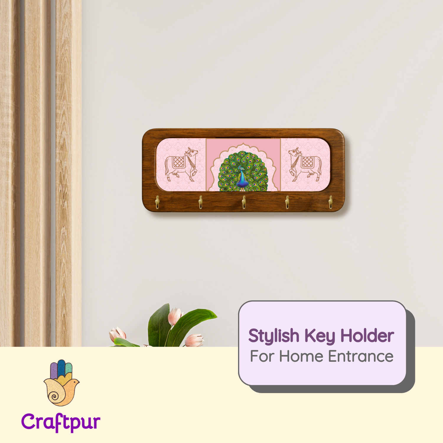 Peacock, Wooden Keyholder