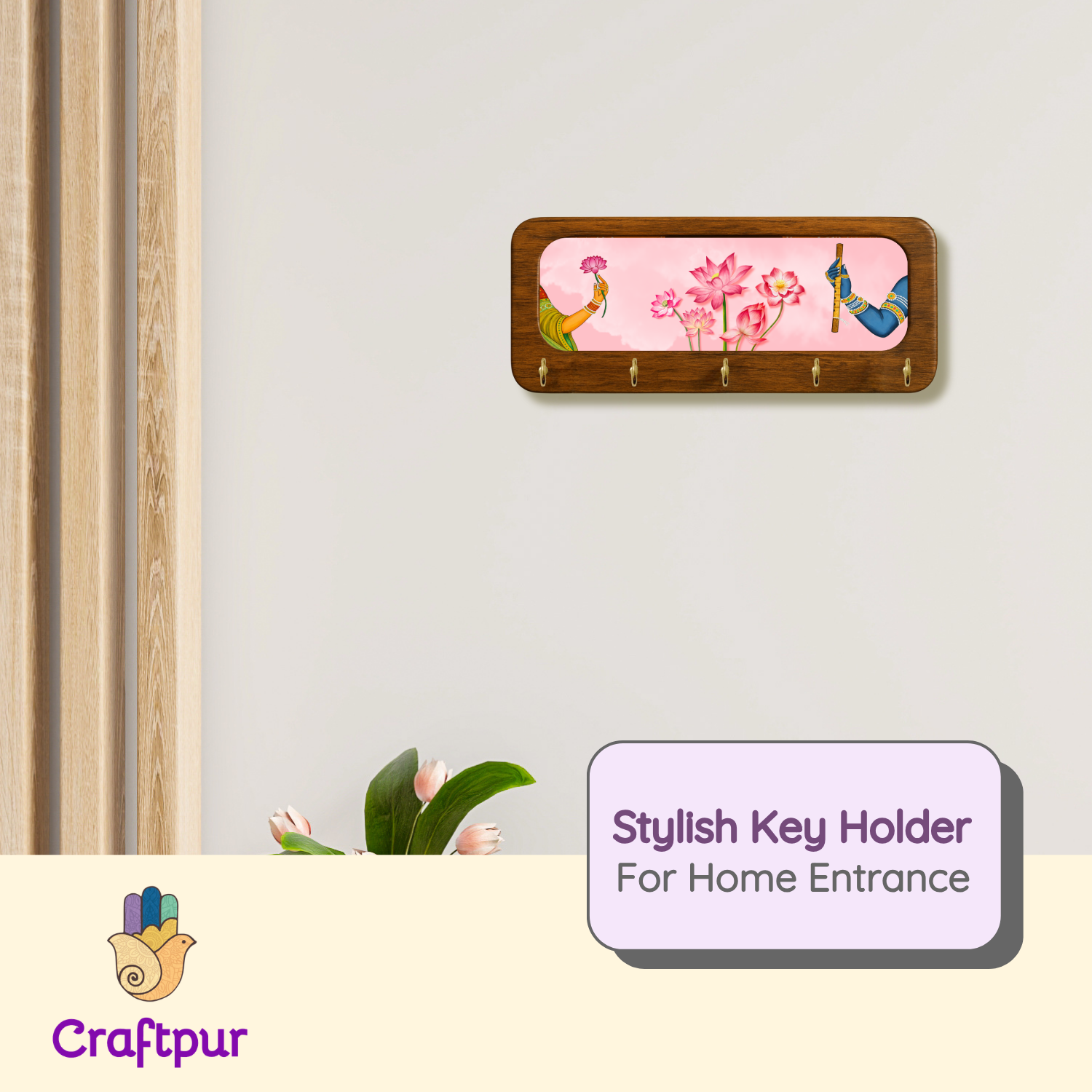 Beautifull Flower , Wooden Keyholder