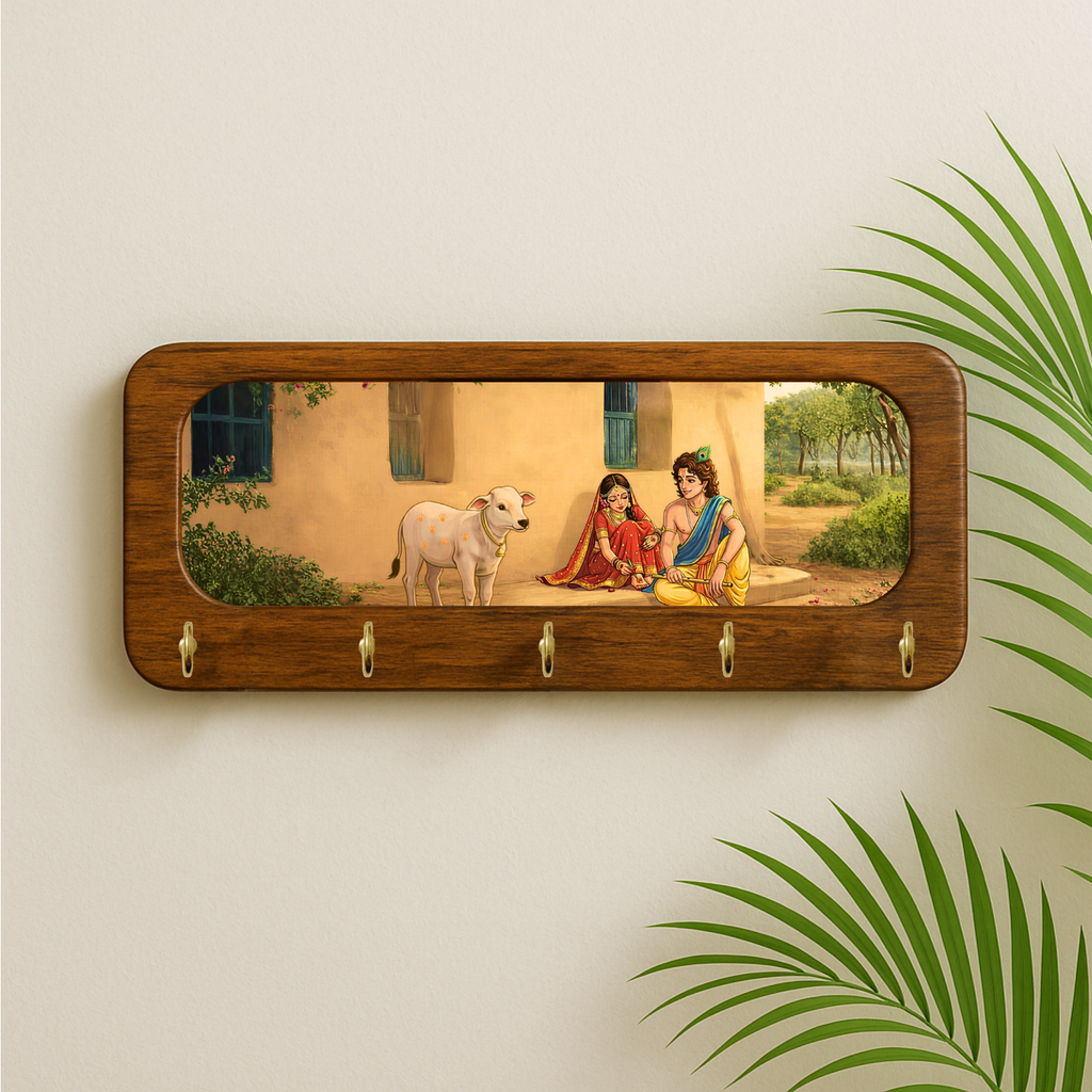Radha Krishna Ji Home Wooden Keyholder