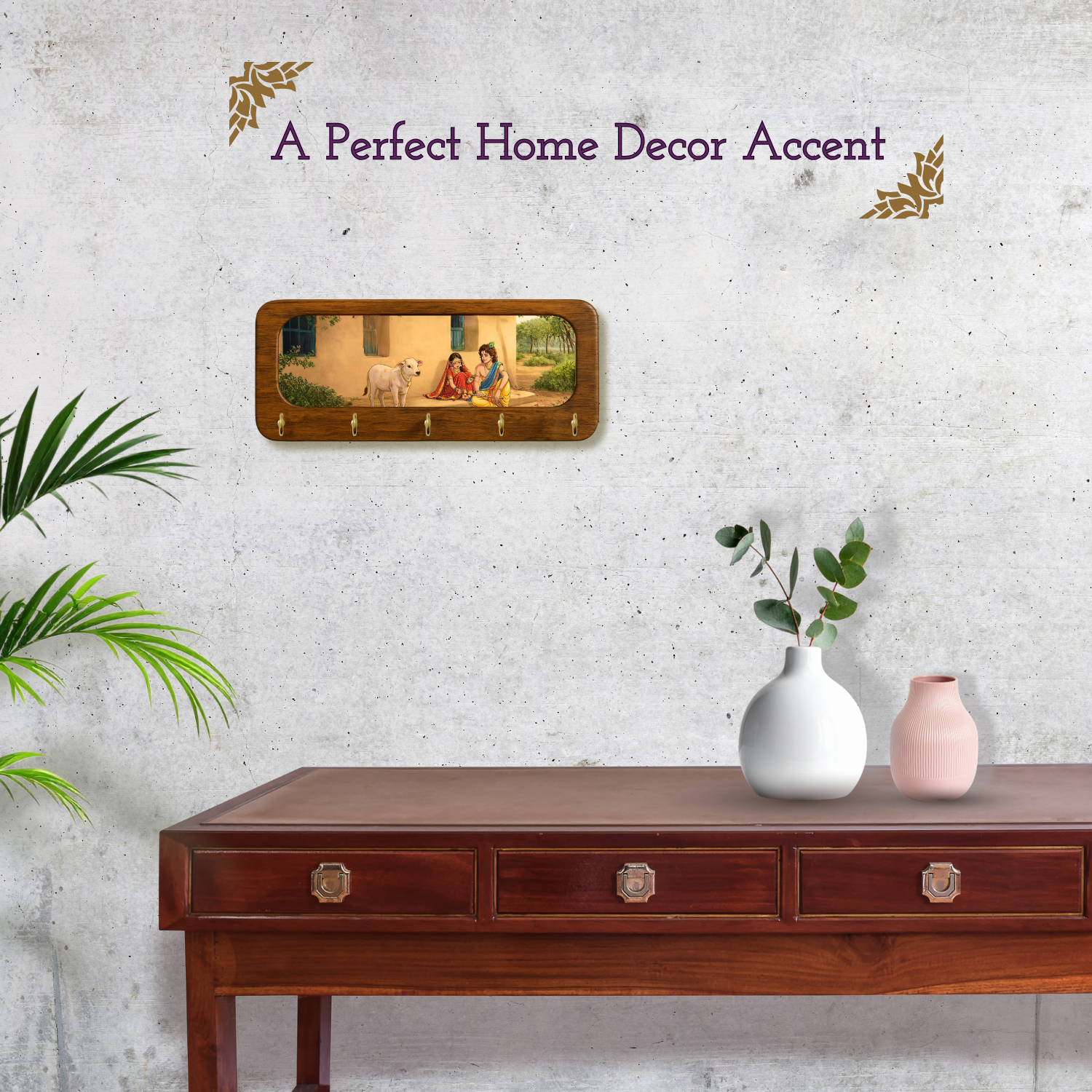 Radha Krishna Ji Home Wooden Keyholder