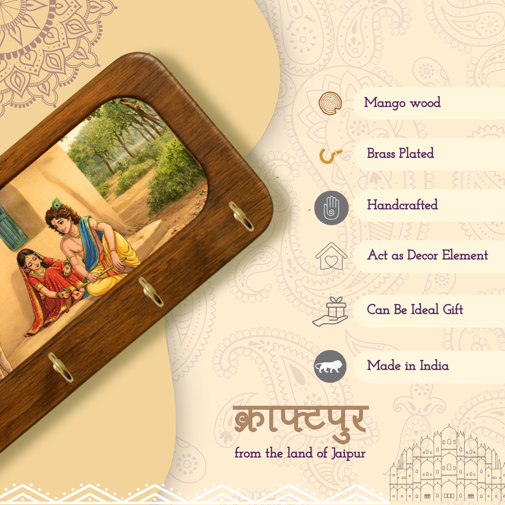 Radha Krishna Ji Home Wooden Keyholder