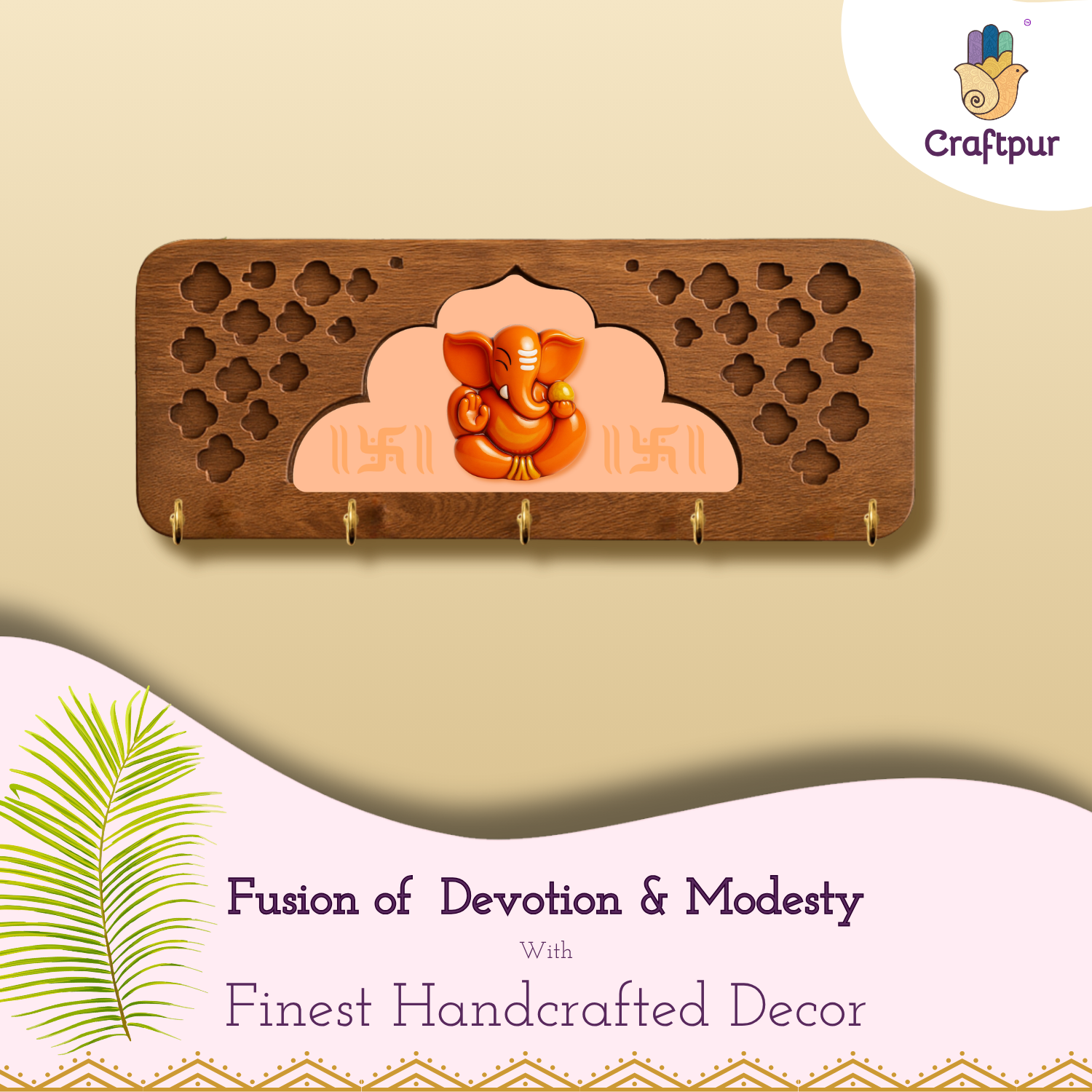 Solid Wood Jharokha Ganesh ji Keyholder