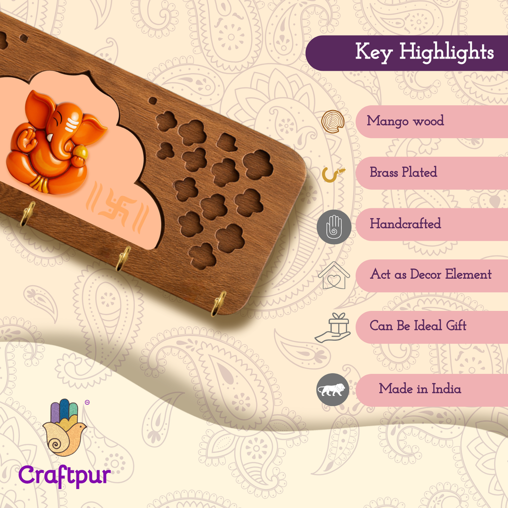Solid Wood Jharokha Ganesh ji Keyholder