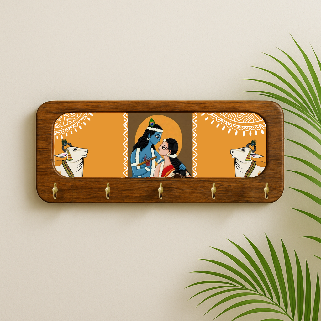 Radha Krishna Wooden KeyHolder