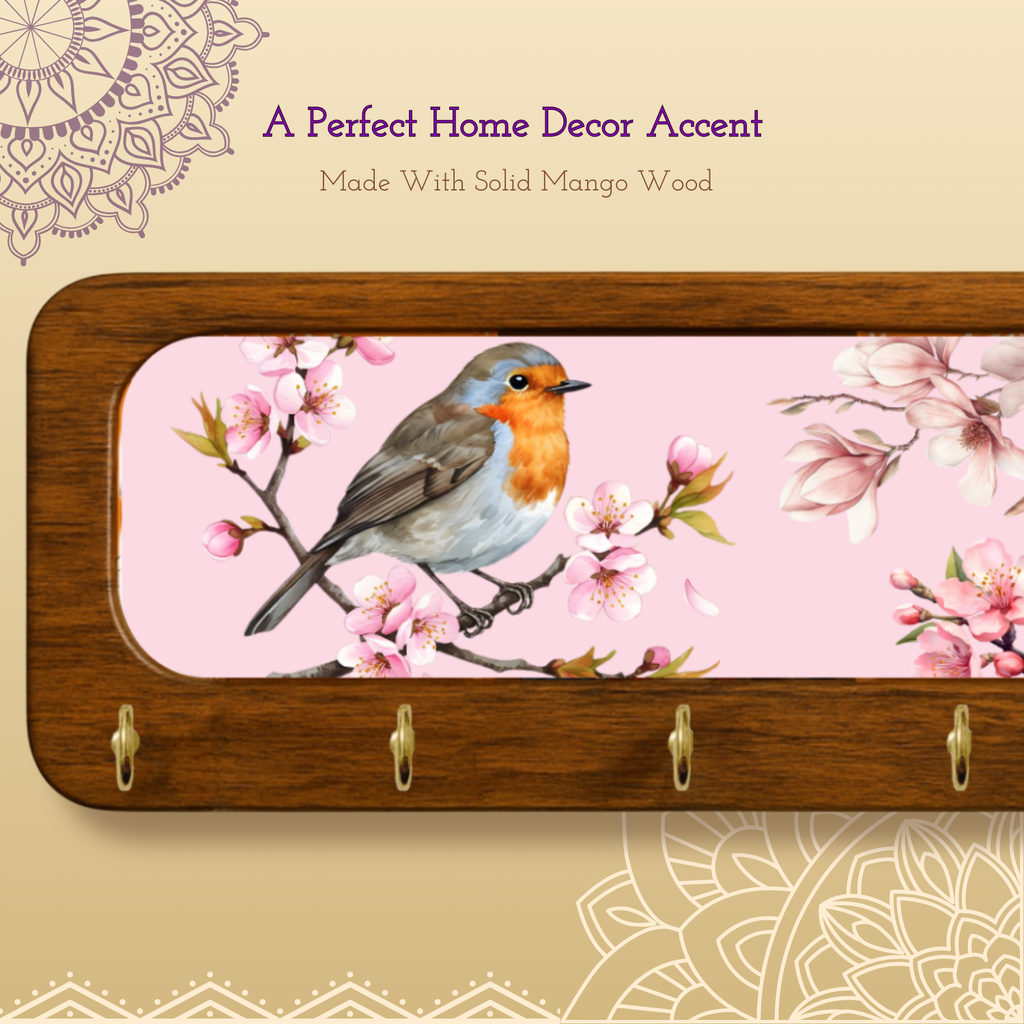 Pink Bird Wooden Keyholder
