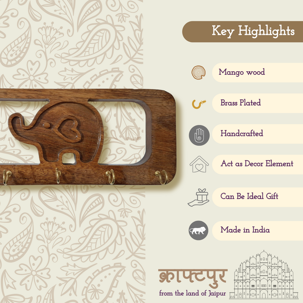 Solid Wood Elephant Keyholder