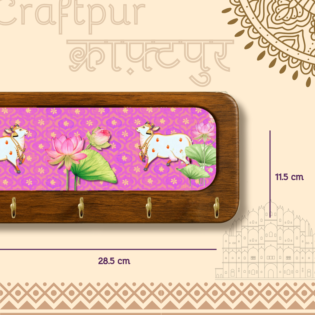 Pichwai Pink Cow Wooden KeyHolder