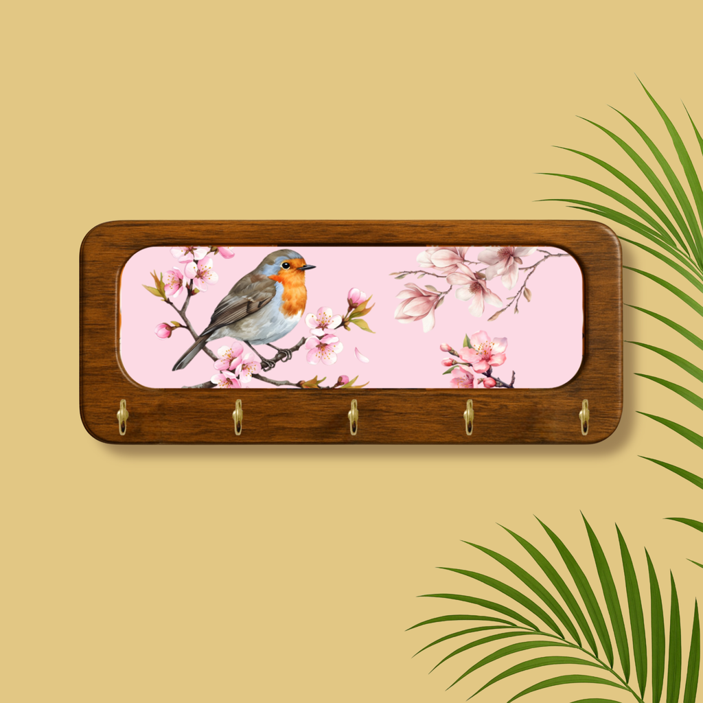 Pink Bird Wooden Keyholder