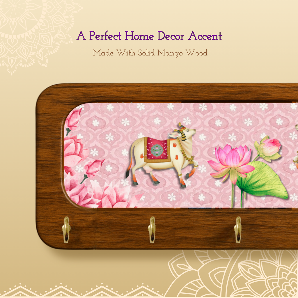 Pichwai Cow Wooden Keyholder