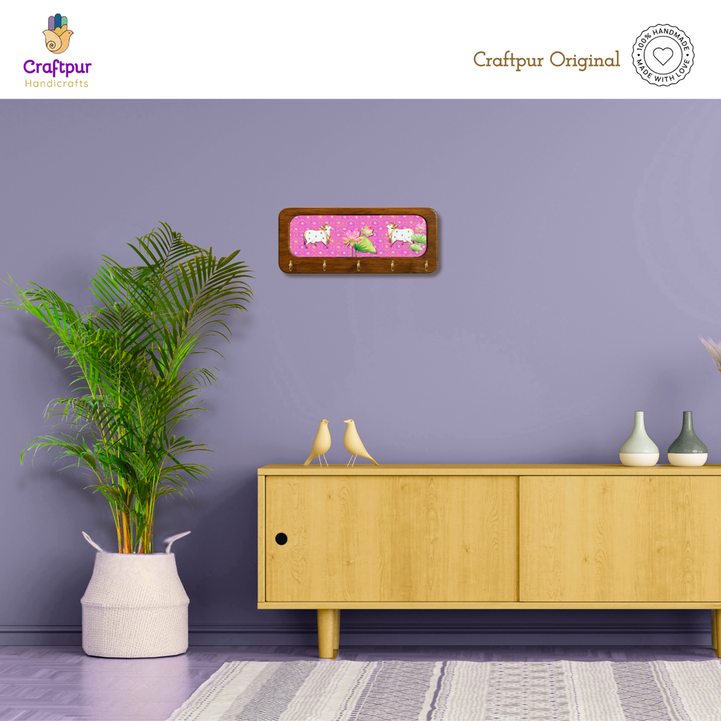 Pichwai Pink Cow Wooden KeyHolder