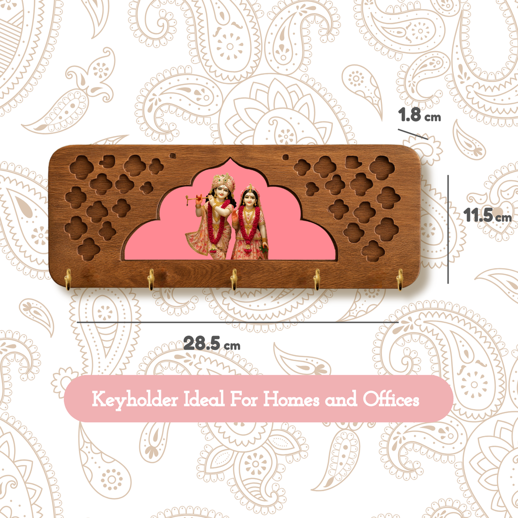 Solid Wood Jharokha Radha Krishna Keyholder