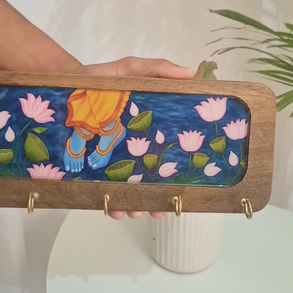 Krishna Ji Charan Wooden Keyholder