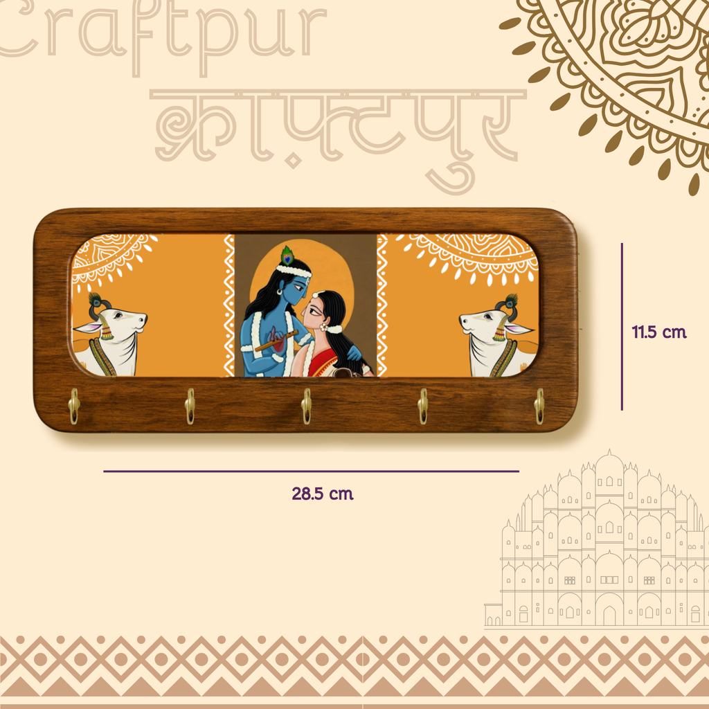 Radha Krishna Wooden KeyHolder
