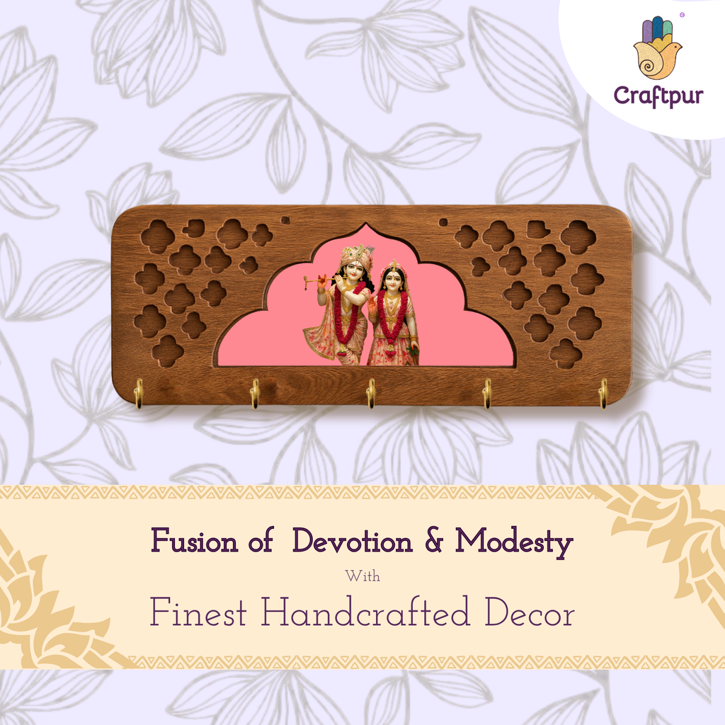Solid Wood Jharokha Radha Krishna Keyholder