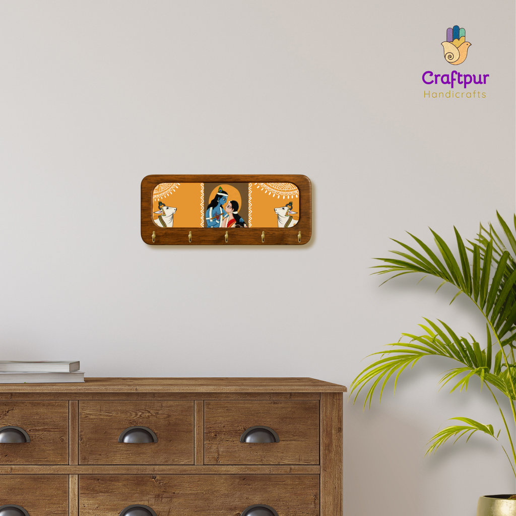 Radha Krishna Wooden KeyHolder