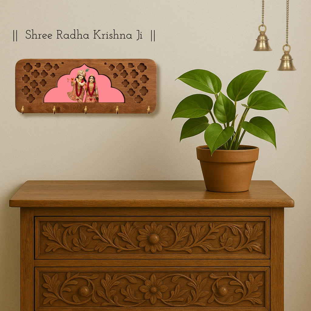 Solid Wood Jharokha Radha Krishna Keyholder